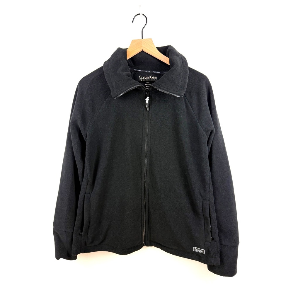Calvin Klein Performance Fleece Full Zip Jacket L Womens Black Quick Dry‎